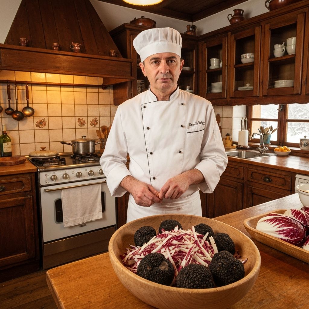 Pripremanje crnog tartufa i radičija u kontinentalnoj hrvatskoj kuhinji, zimska atmosfera